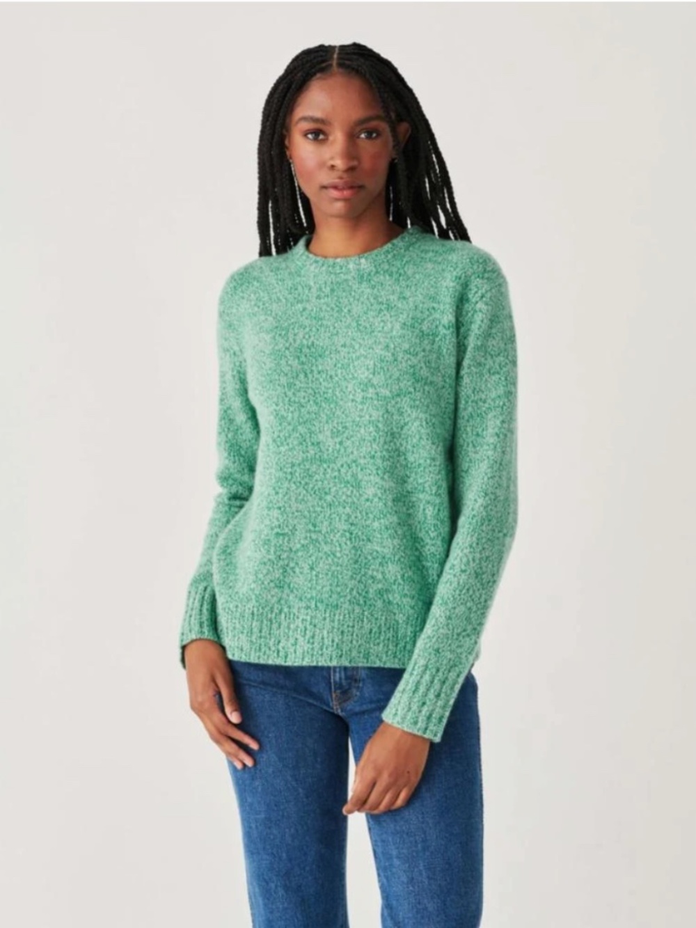 White + Warren Cashmere Luxe Marl Crewneck in Green Marl Women's Size Medium (A)